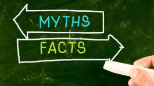 Two arrows, one labeled myths, one facts