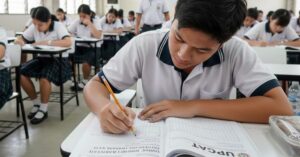 Students taking the UPCAT exam in a classroom